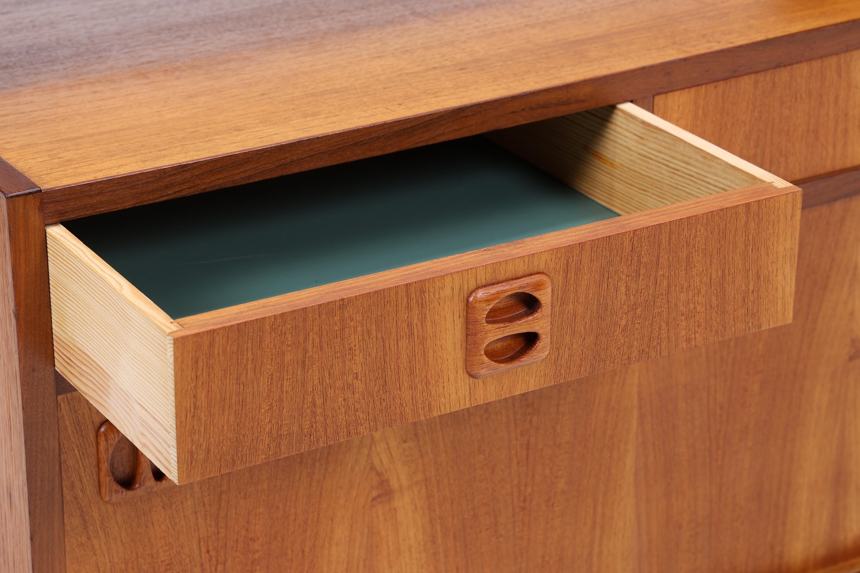Vintage Teak Regal 60er Jahre | Mid Century Bücherregal mit Schiebetüren &amp; Schubladen Retro Holz Aufbewahrung