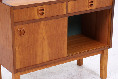 Vintage Teak Regal 60er Jahre | Mid Century Bücherregal mit Schiebetüren &amp; Schubladen Retro Holz Aufbewahrung