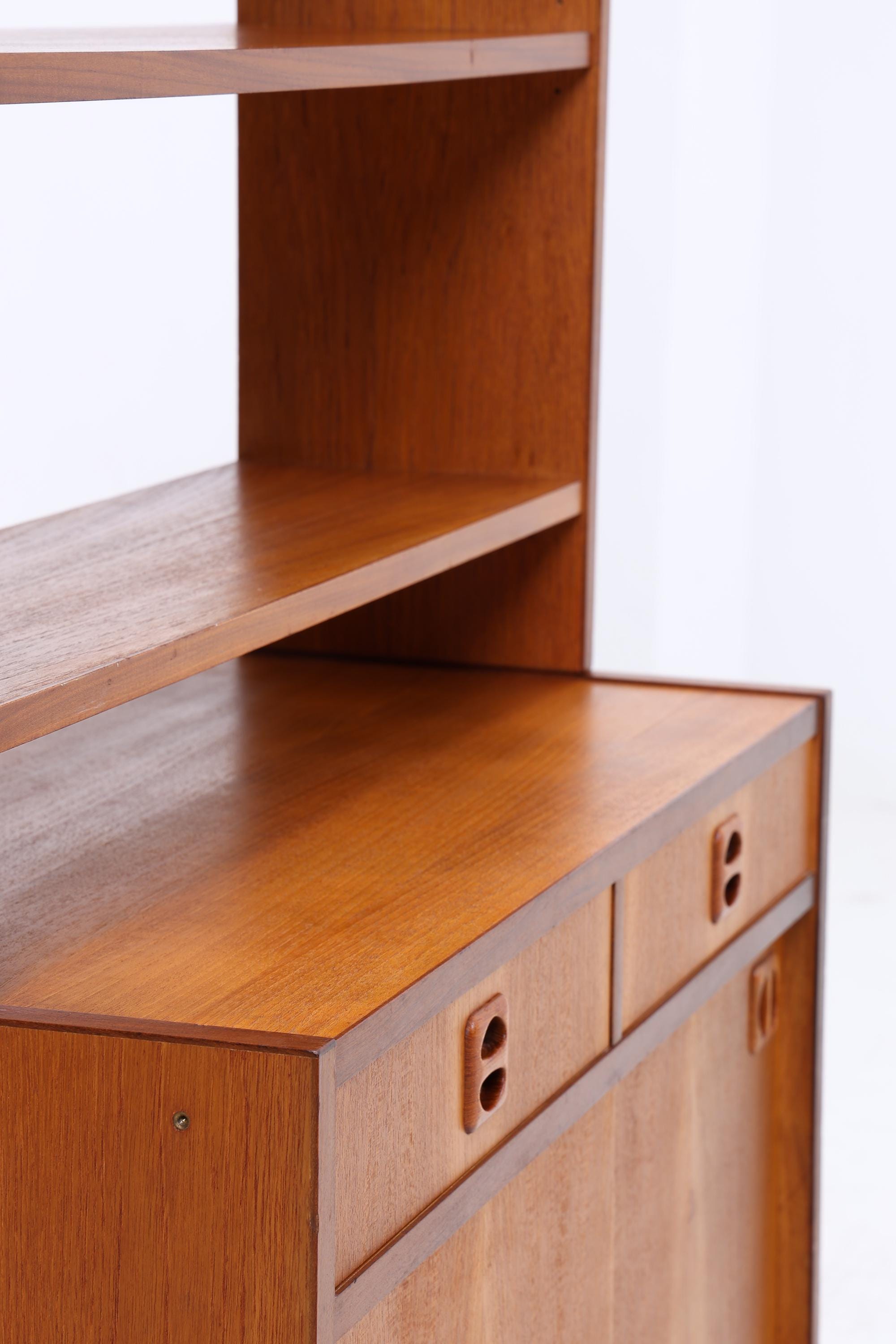 Vintage Teak Regal 60er Jahre | Mid Century Bücherregal mit Schiebetüren &amp; Schubladen Retro Holz Aufbewahrung