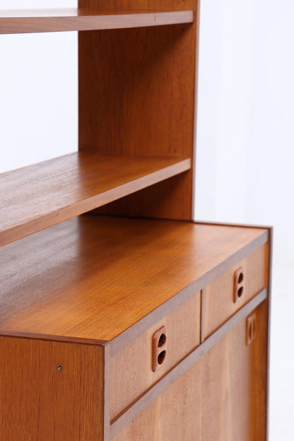 Vintage Teak Regal 60er Jahre | Mid Century Bücherregal mit Schiebetüren &amp; Schubladen Retro Holz Aufbewahrung