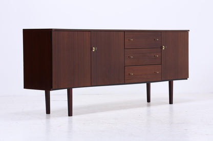 Vintage Hochglanz Sideboard 60er Jahre | Mid Century Lowboard Anrichte mit Schubladen &amp; Fächern Retro Holz Aufbewahrung