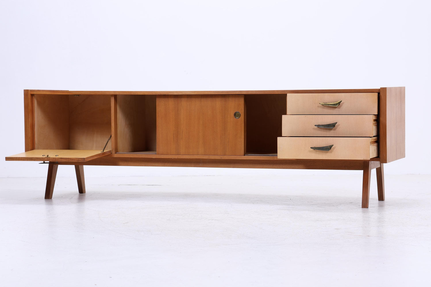 Vintage Lowboard 60er Jahre | Mid Century Sideboard mit Schubladen &amp; Fächern  Retro Holz Aufbewahrung