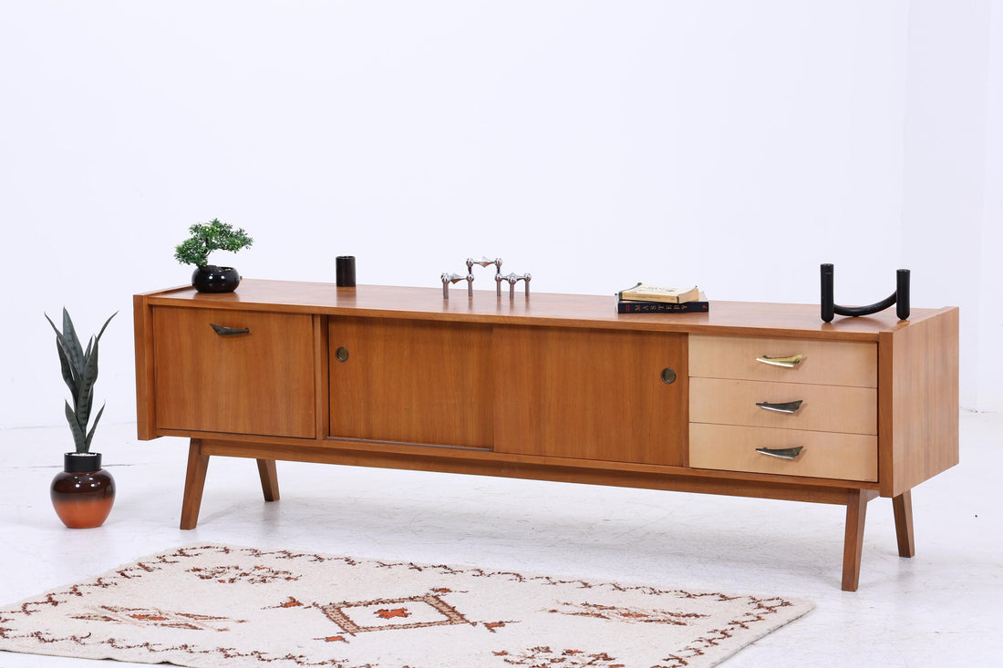 Vintage Lowboard 60er Jahre | Mid Century Sideboard mit Schubladen &amp; Fächern  Retro Holz Aufbewahrung