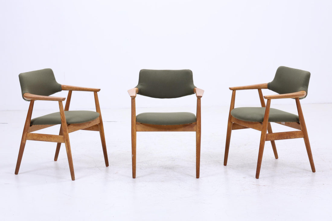 3er Set Eiche Stühle von Erik Kirkegaard für Glostrup  | Mid Century Designklassiker | Vintage Stuhl | Retro Stuhl Grün