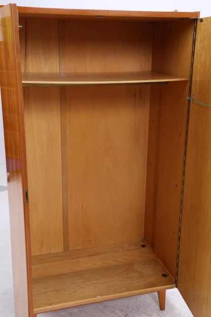 Vintage Kleiderschrank | Mid Century Hochglanz Wäscheschrank | 60er Jahre Schrank | mit Kleiderstange