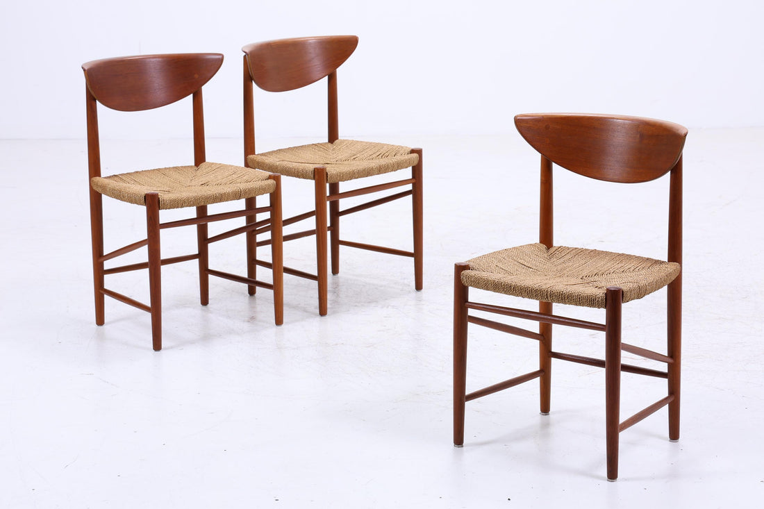 3er Set Teak Stühle von Peter Hvidt &amp; Orla Molgaard-Nielsen | Mid Century Danish Design Cord Stuhl | Vintage Designer