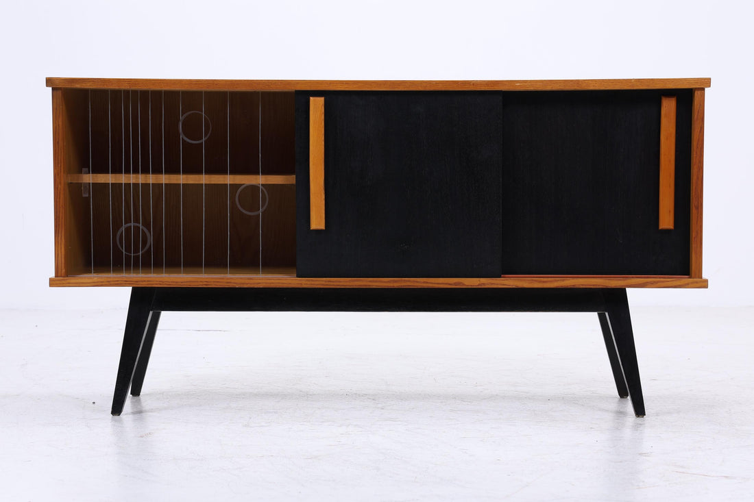 Vintage Sideboard 60er Jahre | Mid Century Vitrine Holz Anrichte Schwarz Design