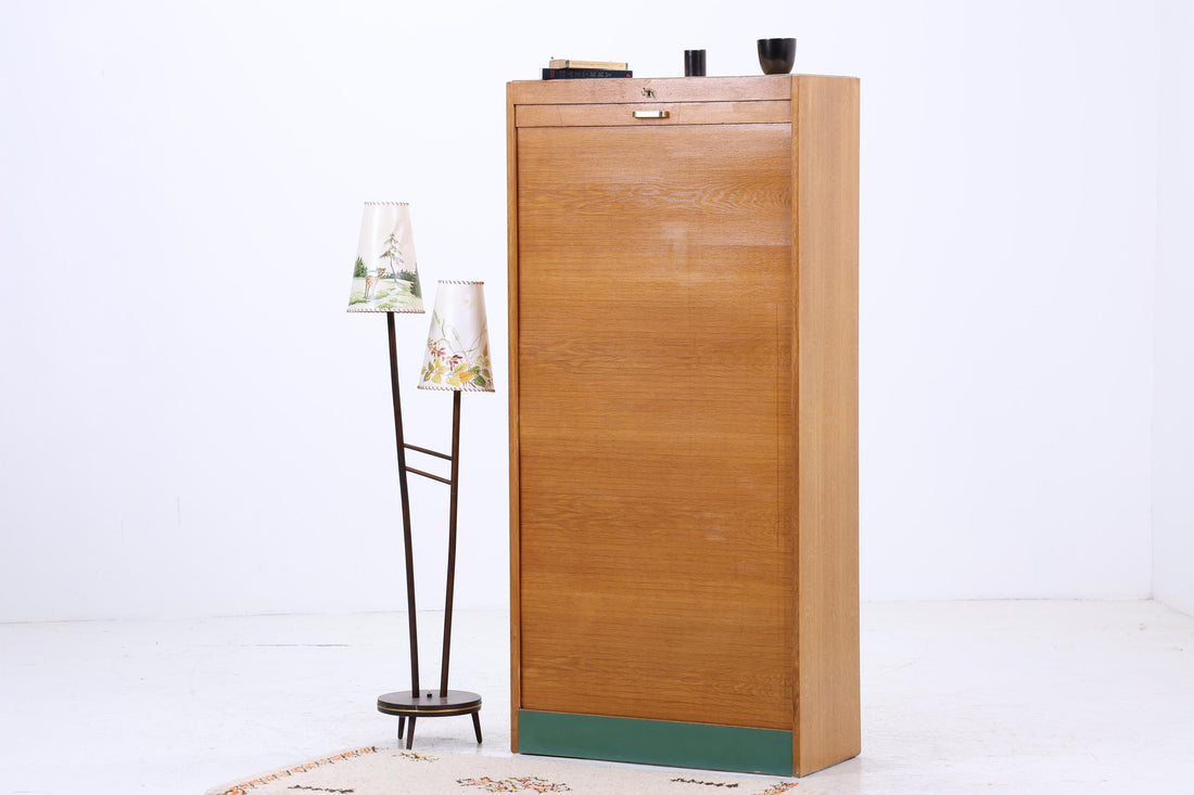 Vintage Rollladenschrank 60er Jahre | Mid Century Schrank Bücherschrank Highboard Holz Aufbewahrung Aktenschrank