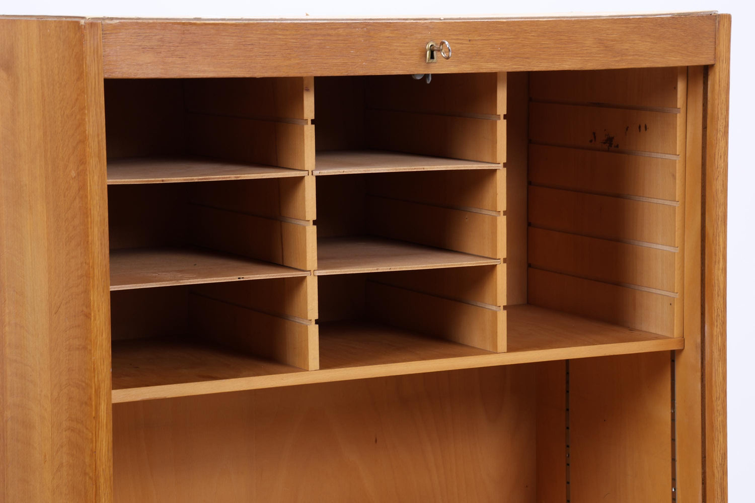 Vintage Rollladenschrank 60er Jahre | Mid Century Schrank Bücherschrank Highboard Holz Aufbewahrung Aktenschrank