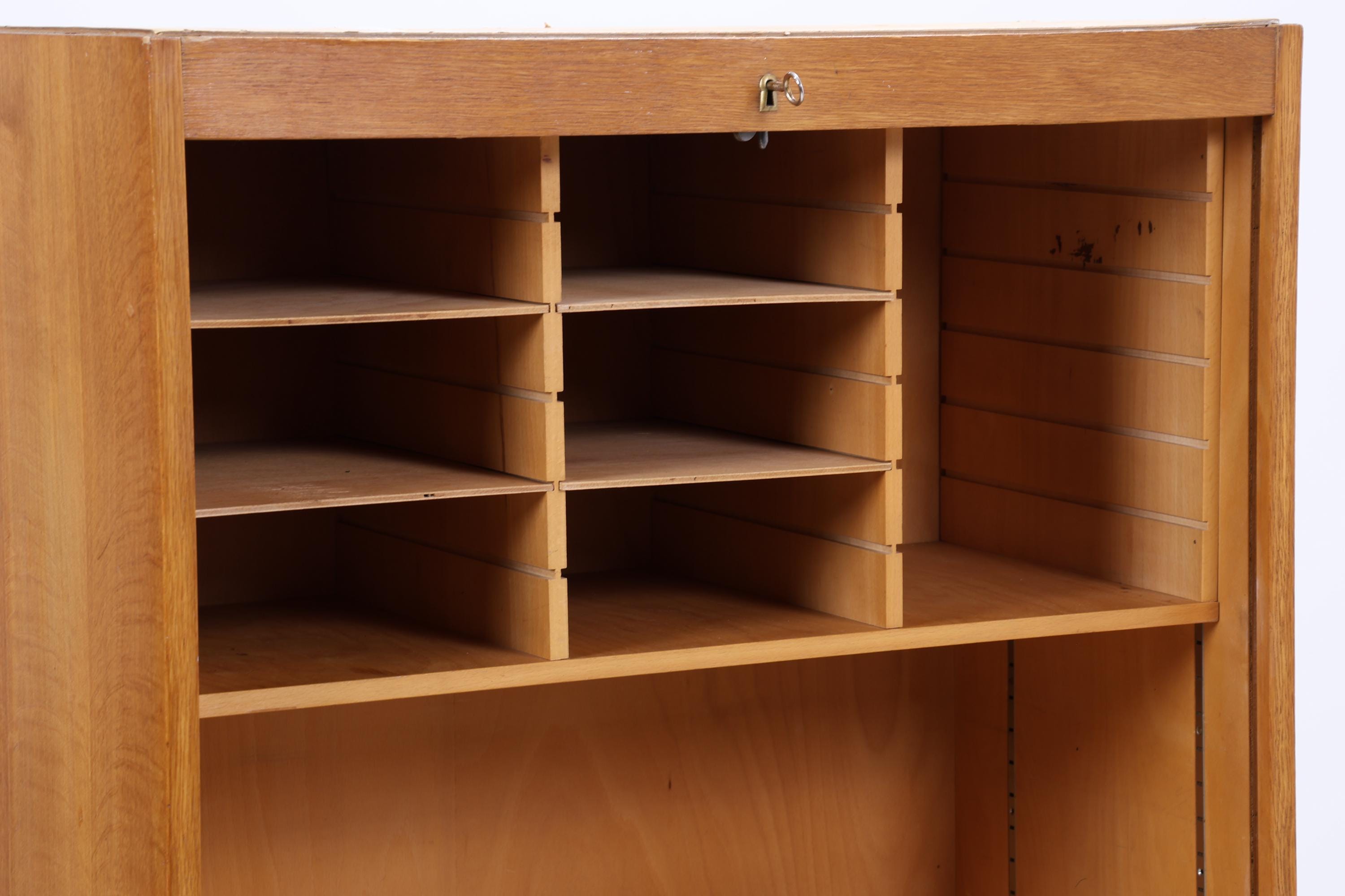 Vintage Rollladenschrank 60er Jahre | Mid Century Schrank Bücherschrank Highboard Holz Aufbewahrung Aktenschrank