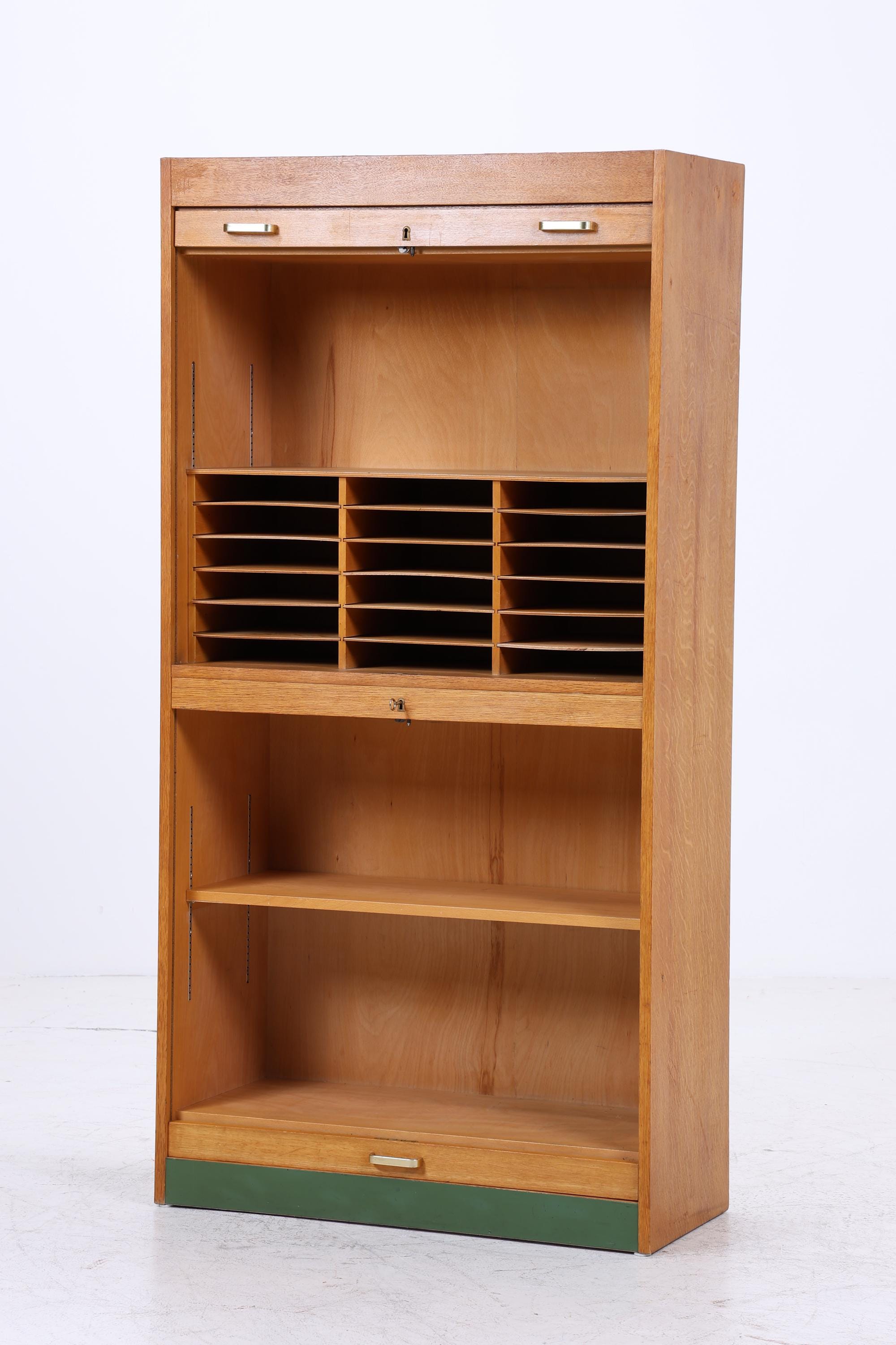 Vintage Rollladenschrank 60er Jahre | Mid Century Schrank Bücherschrank Highboard Holz Aufbewahrung Aktenschrank