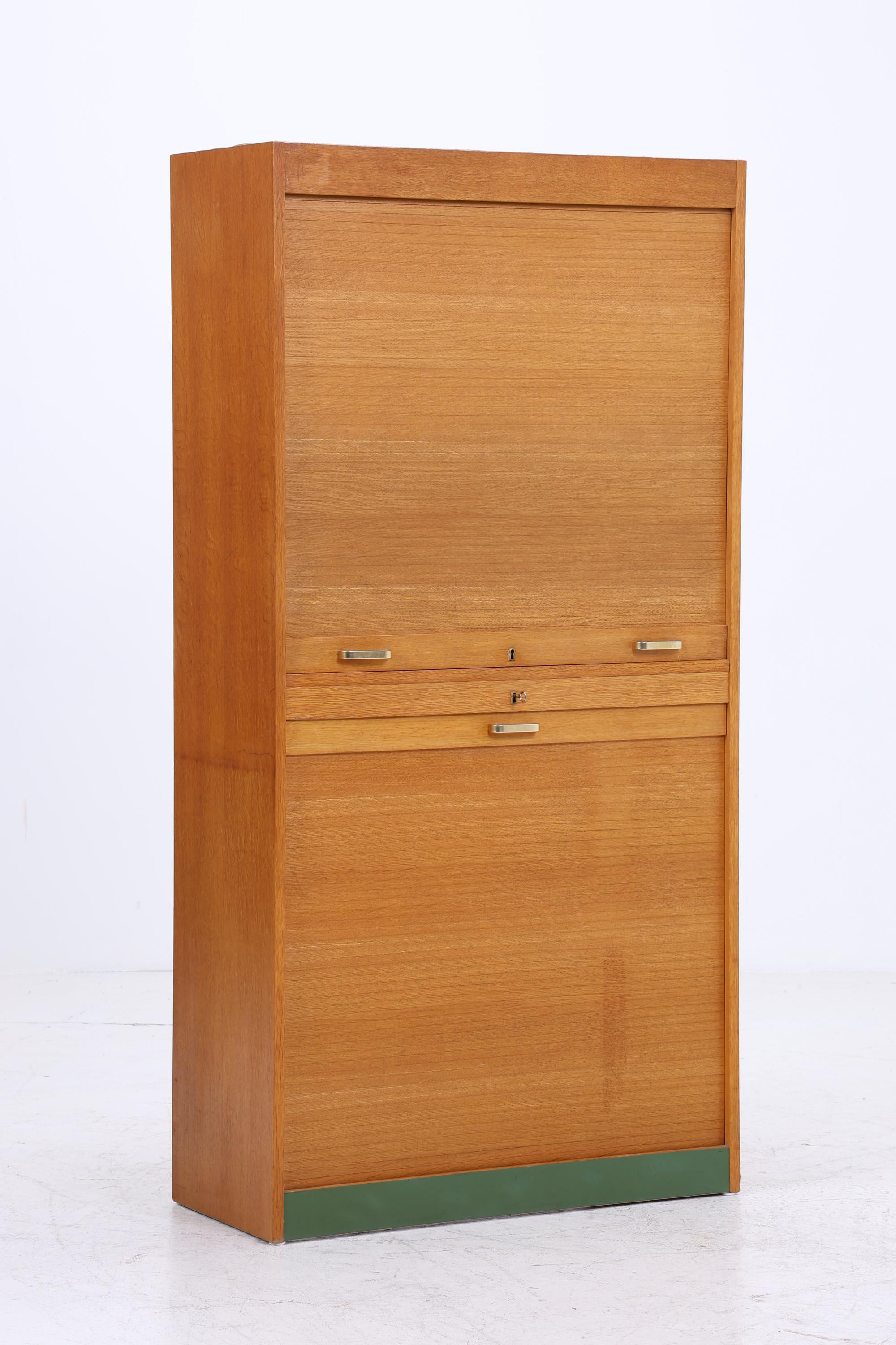 Vintage Rollladenschrank 60er Jahre | Mid Century Schrank Bücherschrank Highboard Holz Aufbewahrung Aktenschrank
