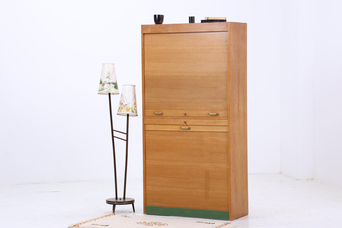 Vintage Rollladenschrank 60er Jahre | Mid Century Schrank Bücherschrank Highboard Holz Aufbewahrung Aktenschrank