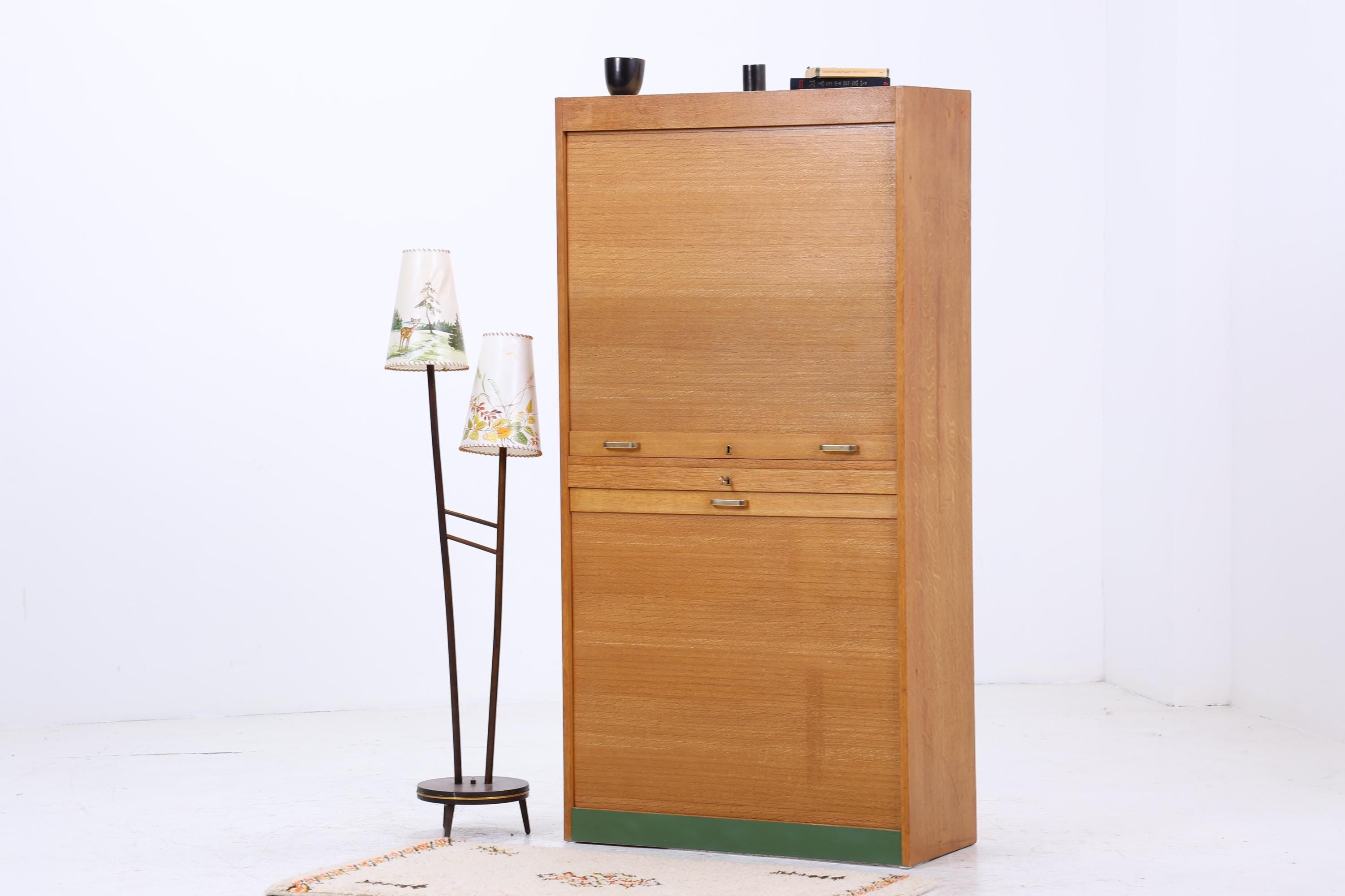Vintage Rollladenschrank 60er Jahre | Mid Century Schrank Bücherschrank Highboard Holz Aufbewahrung Aktenschrank