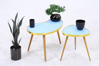 Vintage Nierentisch | Mid Century Blumentisch | Beistelltische Blau 60er Jahre