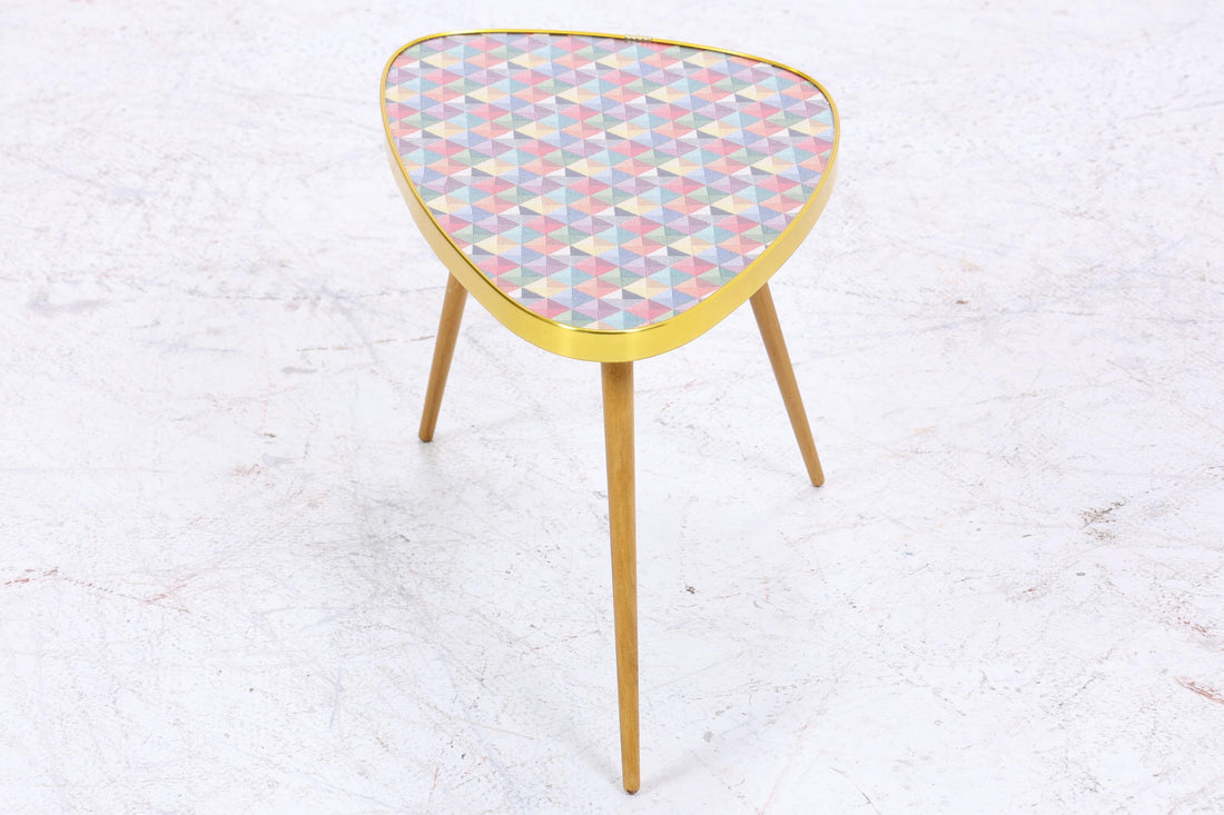 Vintage Blumentisch | Mid Century Nierentisch | Beistelltisch Bunt Kariert gemustert 60er Jahre