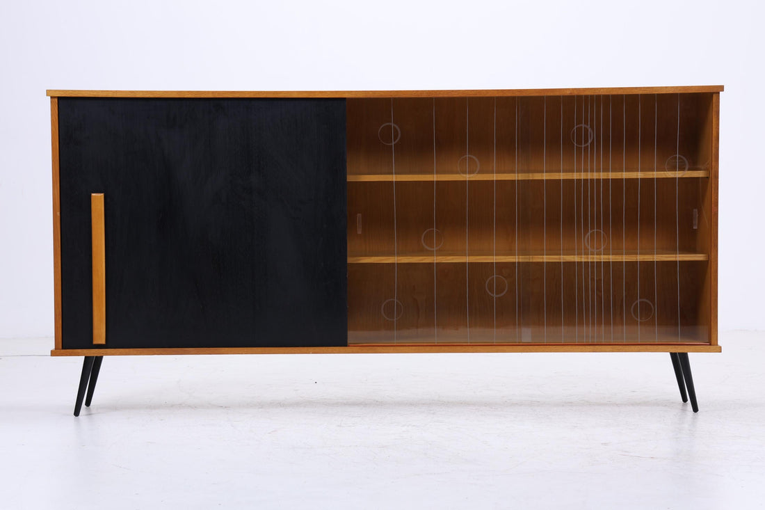 Vintage Glas Highboard 60er Jahre |  Mid Century Sideboard Vitrine Holz Design
