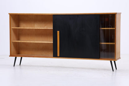 Vintage Glas Highboard 60er Jahre |  Mid Century Sideboard Vitrine Holz Design