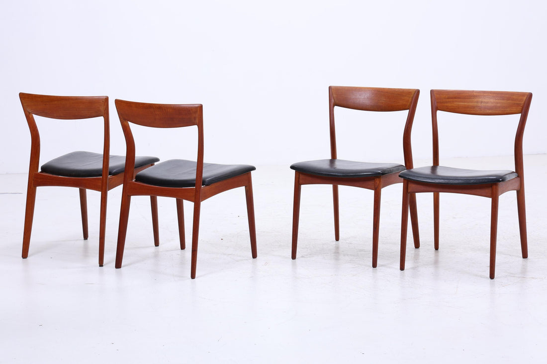4er Set Teak Stühle von R. Borregaard für Viborg | Mid Century Danish Design Leder Stuhl | Vintage Designer