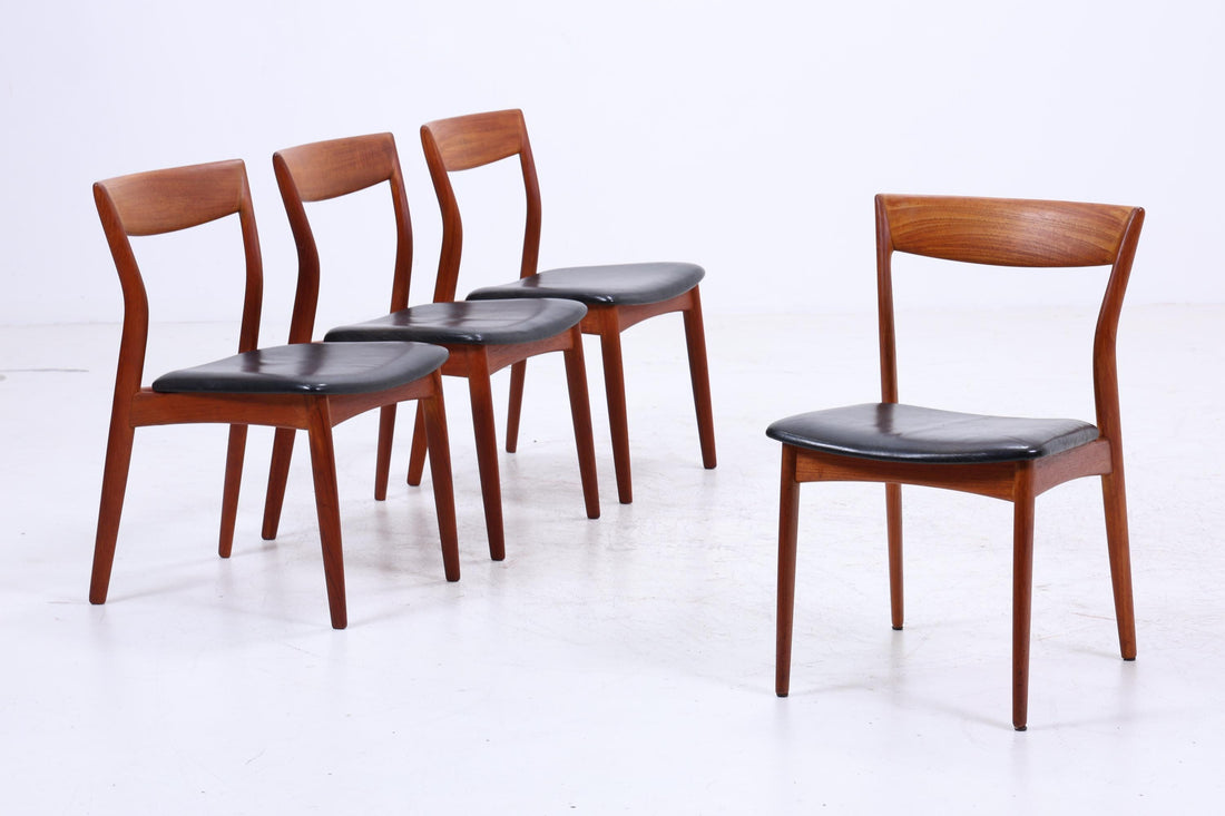 4er Set Teak Stühle von R. Borregaard für Viborg | Mid Century Danish Design Leder Stuhl | Vintage Designer