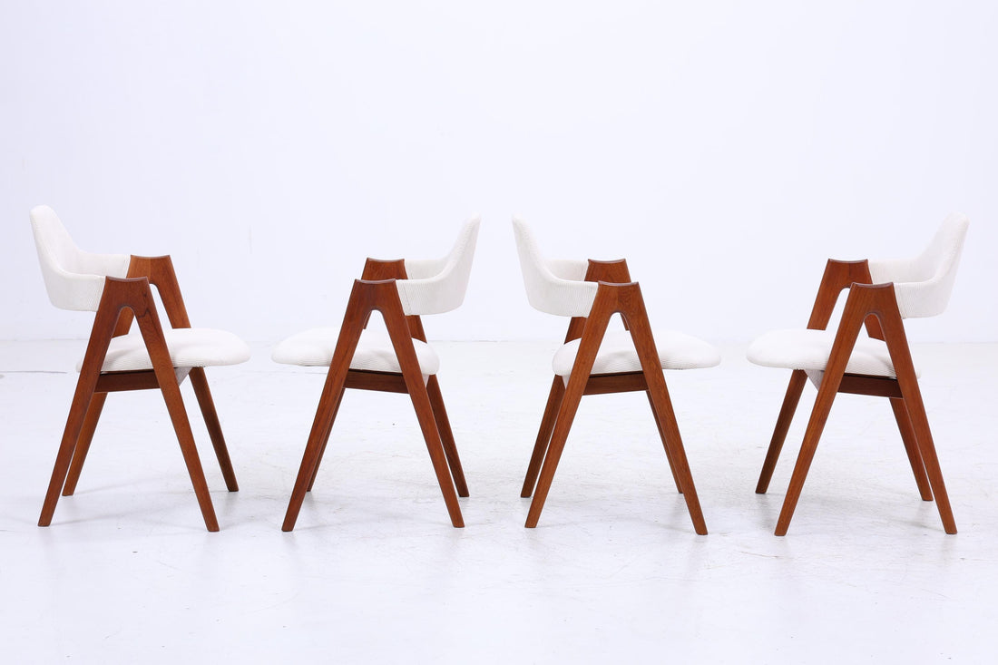 4er Set Kompass Stühle aus Teak von Kai Kristiansen | Mid Century Danish Design Cord Stuhl | Vintage Designer