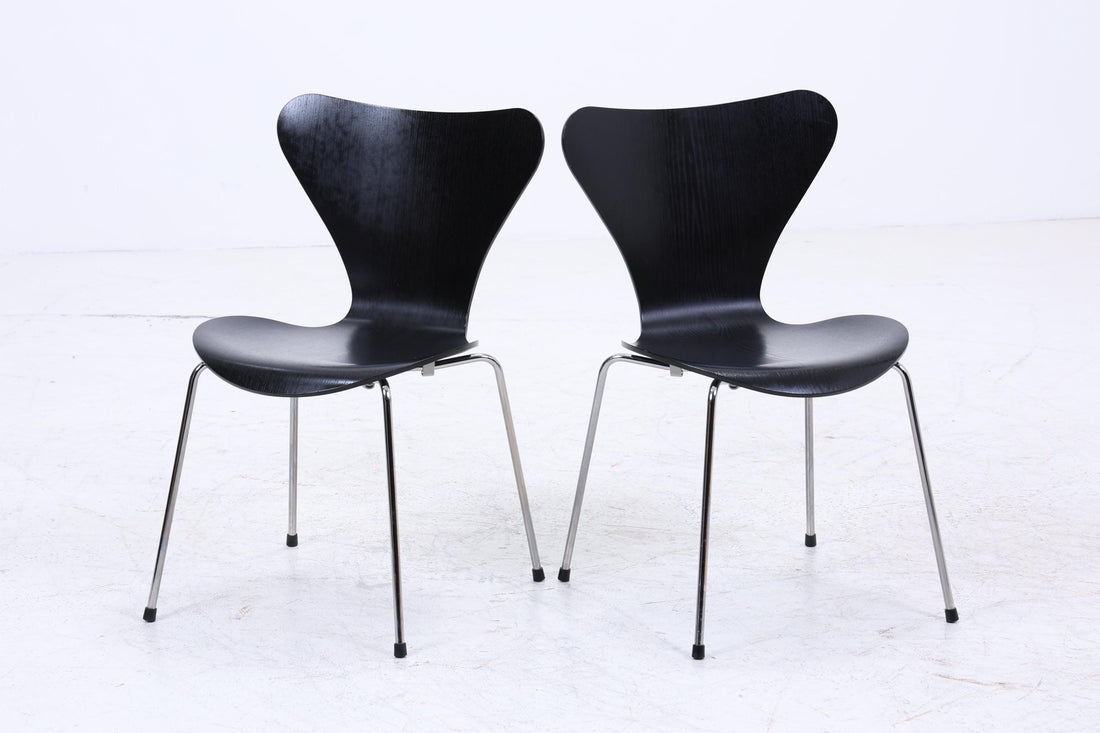 2er Set Vintage Stühle von Fritz Hansen der Serie 7 aus 1995 | Mid Century Stil Küchen Stuhl Esszimmerstühle Retro Schwarz