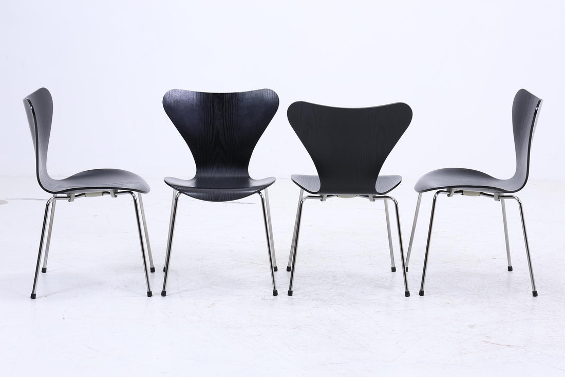 4er Set Vintage Stühle von Fritz Hansen der Serie 7 aus 1995 | Mid Century Stil Küchen Stuhl Esszimmerstühle Retro Schwarz
