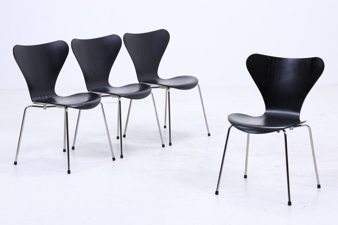 4er Set Vintage Stühle von Fritz Hansen der Serie 7 aus 1995 | Mid Century Stil Küchen Stuhl Esszimmerstühle Retro Schwarz