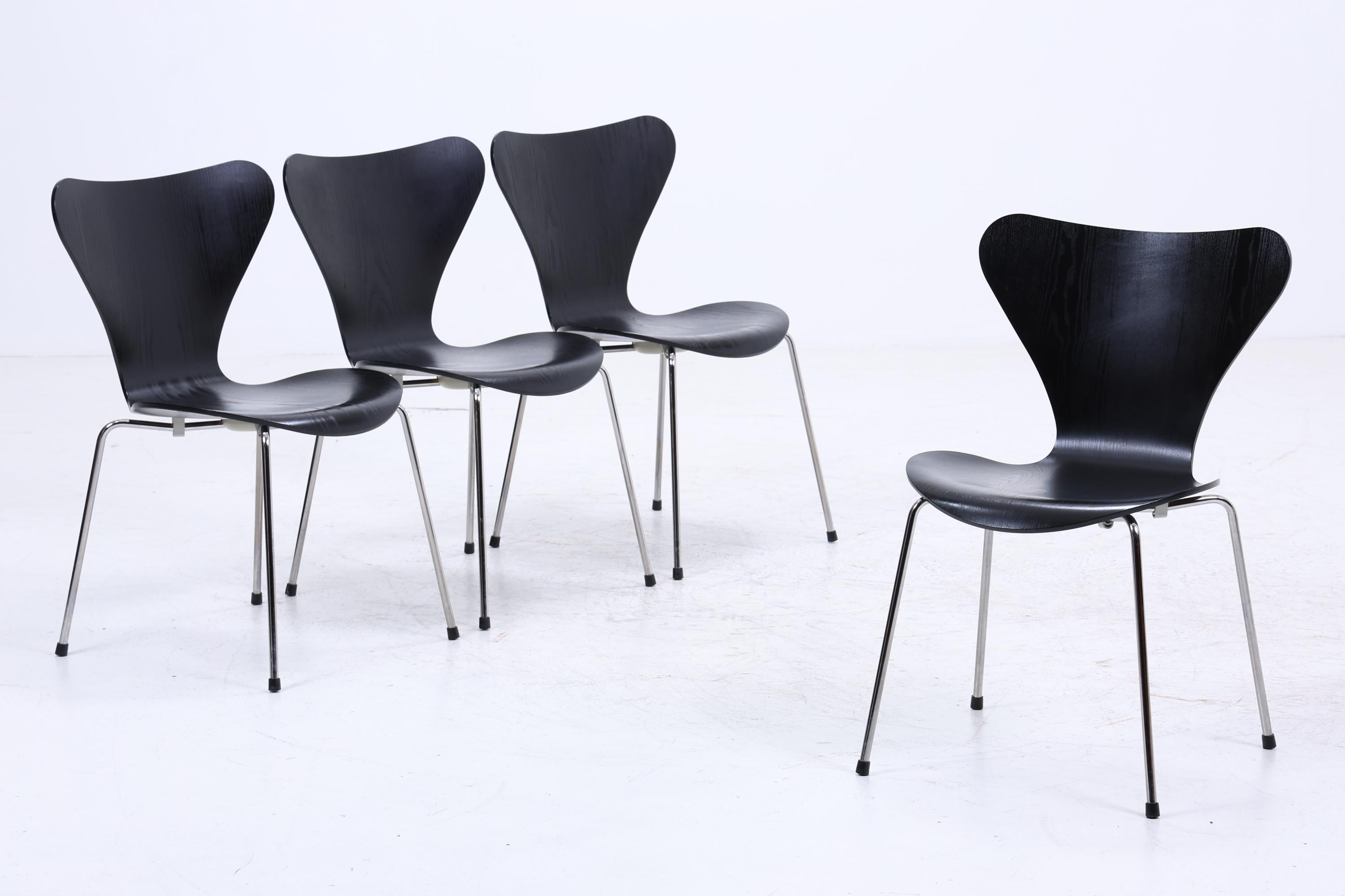 4er Set Vintage Stühle von Fritz Hansen der Serie 7 aus 1995 | Mid Century Stil Küchen Stuhl Esszimmerstühle Retro Schwarz