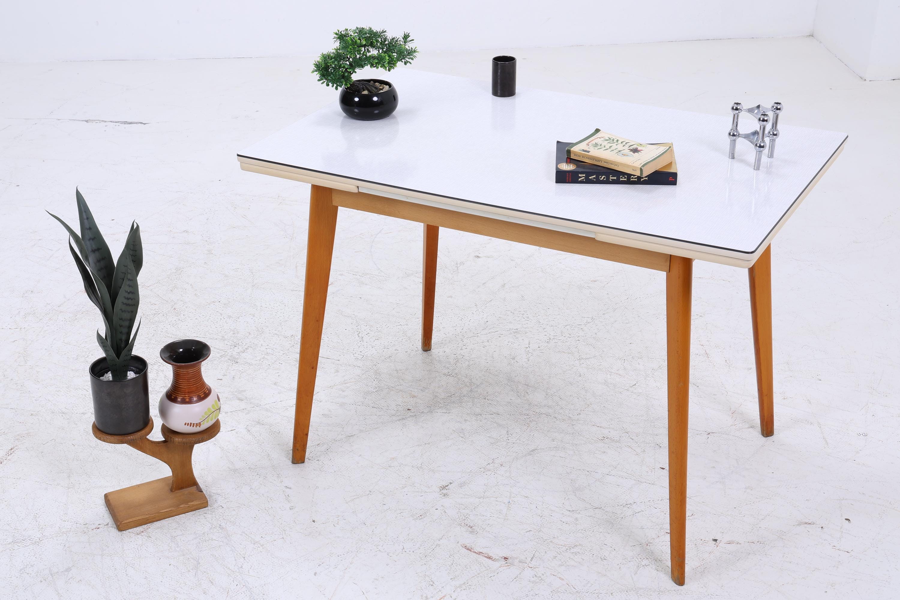 Klassischer Vintage Küchentisch 60er Jahre | Mid Century Esstisch Tisch Retro 70er Holz Resopal Ausziehbar