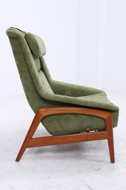 Vintage Teak Sessel von Folke Ohlsson für Dux, Grüner Polstersessel, Schaukel Lounge-Sessel mit Armlehnen, Mid-Century Danish Design