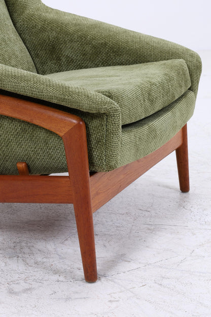 Vintage Teak Sessel von Folke Ohlsson für Dux, Grüner Polstersessel, Schaukel Lounge-Sessel mit Armlehnen, Mid-Century Danish Design
