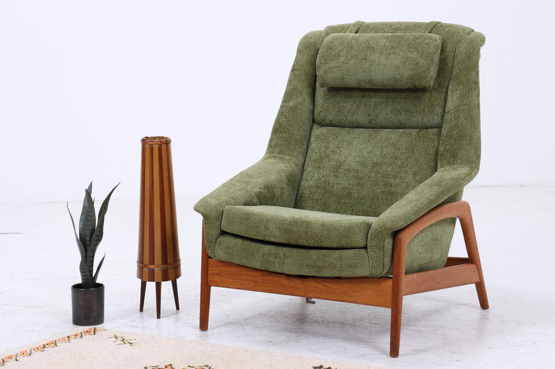 Vintage Teak Sessel von Folke Ohlsson für Dux, Grüner Polstersessel, Schaukel Lounge-Sessel mit Armlehnen, Mid-Century Danish Design