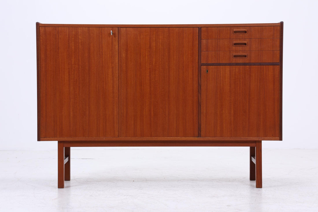 Vintage Teak Highboard 60er Jahre | Mid Century Sideboard Schubladen Schrank Holz Aufbewahrung