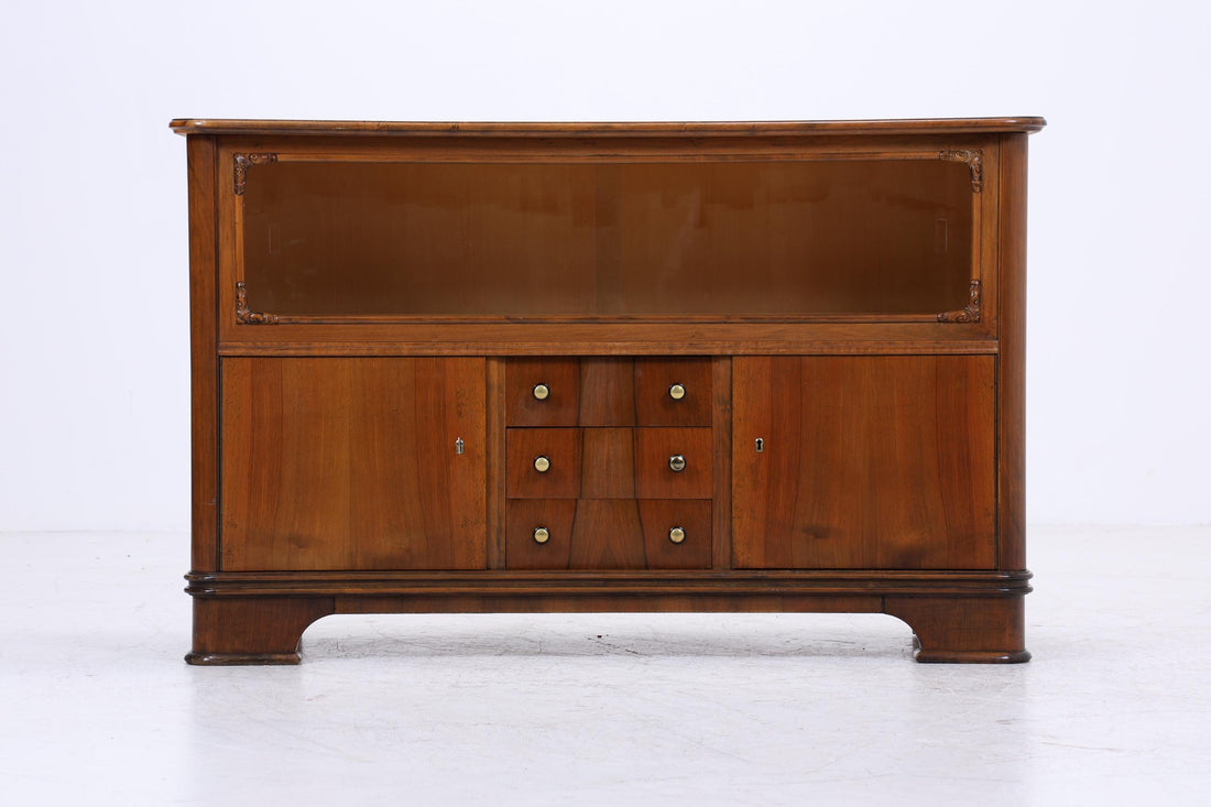 Vintage Kommode mit Glastüren | Antik Vitrine Flur Schrank | Holz Aufbewahrung