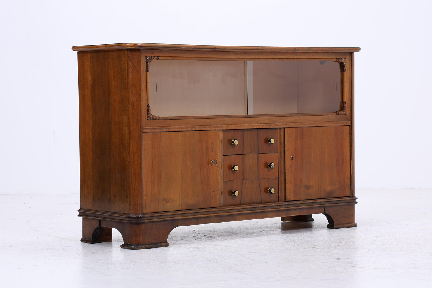 Vintage Kommode mit Glastüren | Antik Vitrine Flur Schrank | Holz Aufbewahrung