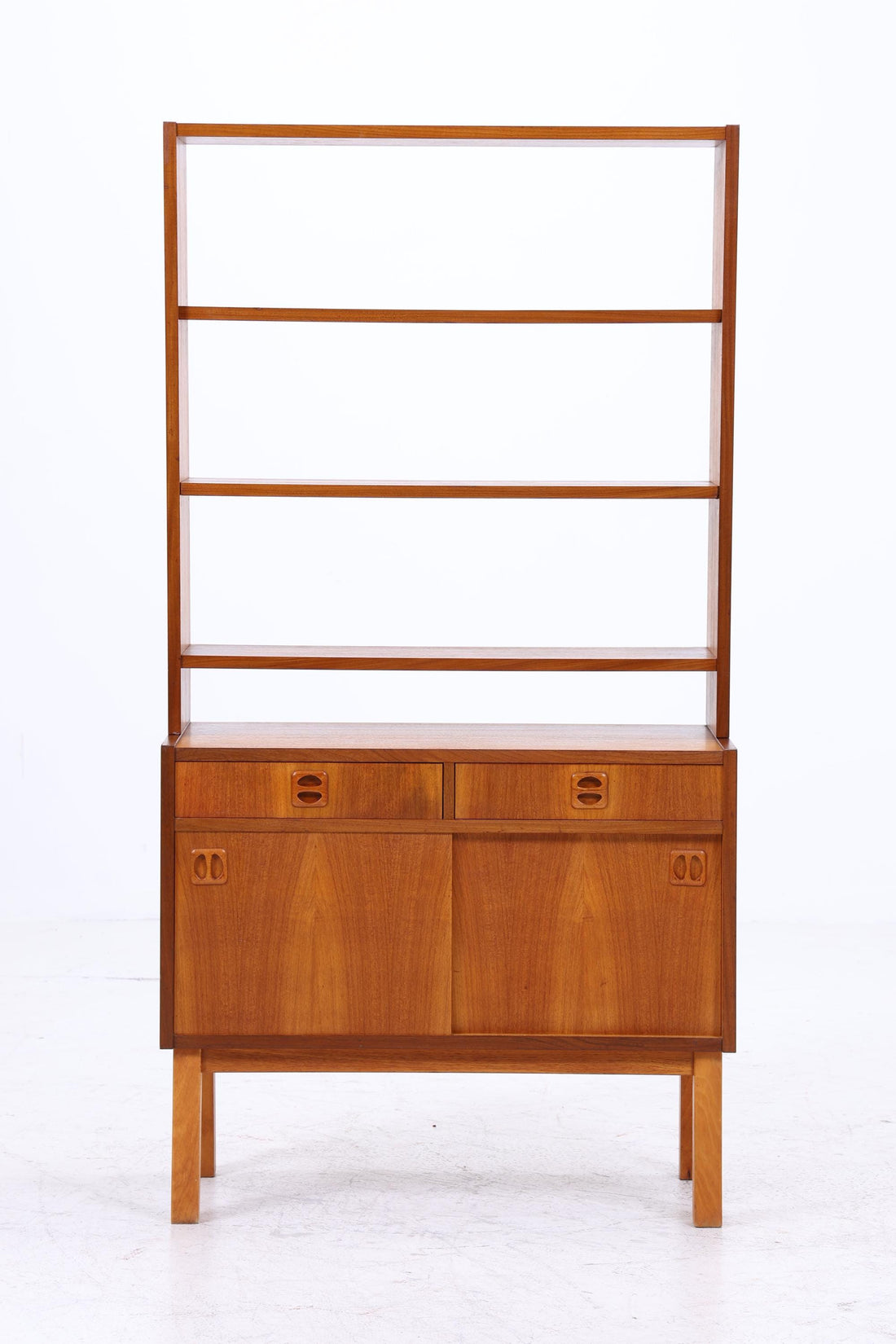 Vintage Teak Regal 60er Jahre | Mid Century Bücherregal mit Schiebetüren &amp; Schubladen Retro Holz Aufbewahrung