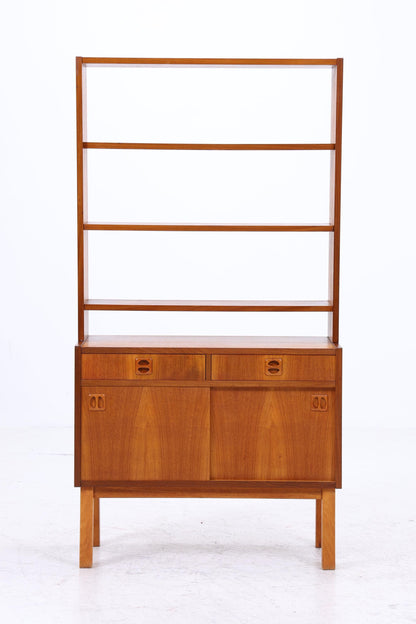 Vintage Teak Regal 60er Jahre | Mid Century Bücherregal mit Schiebetüren &amp; Schubladen Retro Holz Aufbewahrung