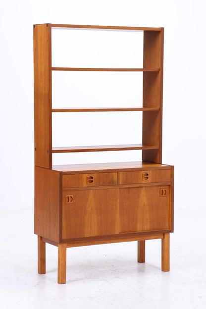 Vintage Teak Regal 60er Jahre | Mid Century Bücherregal mit Schiebetüren &amp; Schubladen Retro Holz Aufbewahrung