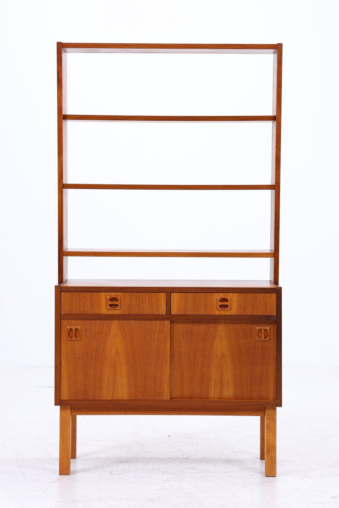 Vintage Teak Regal 60er Jahre | Mid Century Bücherregal mit Schiebetüren &amp; Schubladen Retro Holz Aufbewahrung