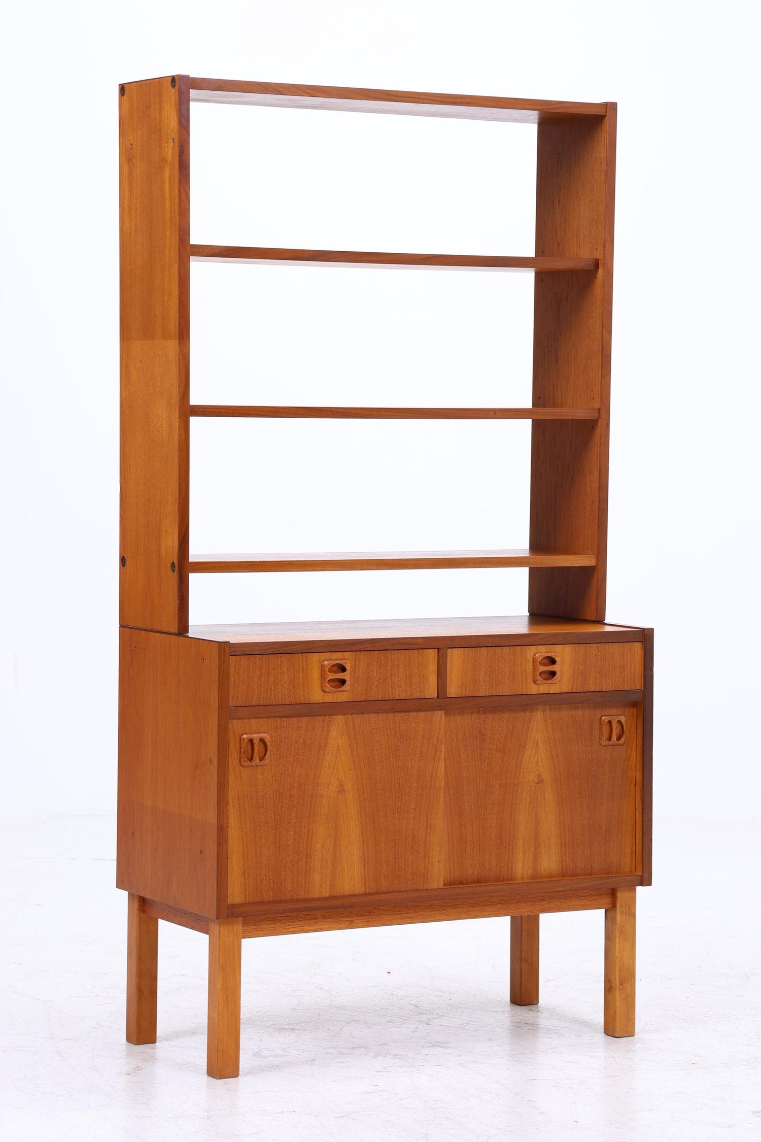 Vintage Teak Regal 60er Jahre | Mid Century Bücherregal mit Schiebetüren &amp; Schubladen Retro Holz Aufbewahrung