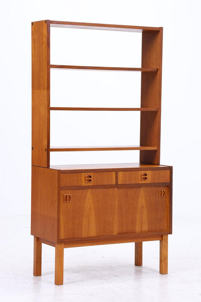 Vintage Teak Regal 60er Jahre | Mid Century Bücherregal mit Schiebetüren &amp; Schubladen Retro Holz Aufbewahrung