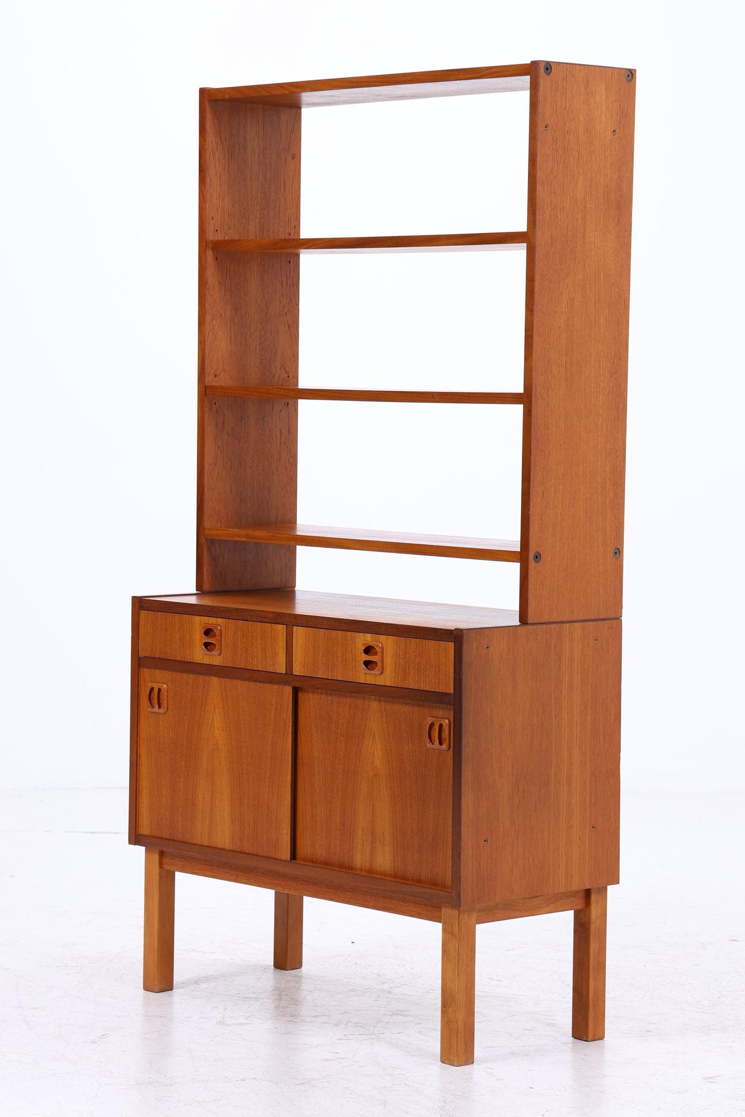 Vintage Teak Regal 60er Jahre | Mid Century Bücherregal mit Schiebetüren &amp; Schubladen Retro Holz Aufbewahrung