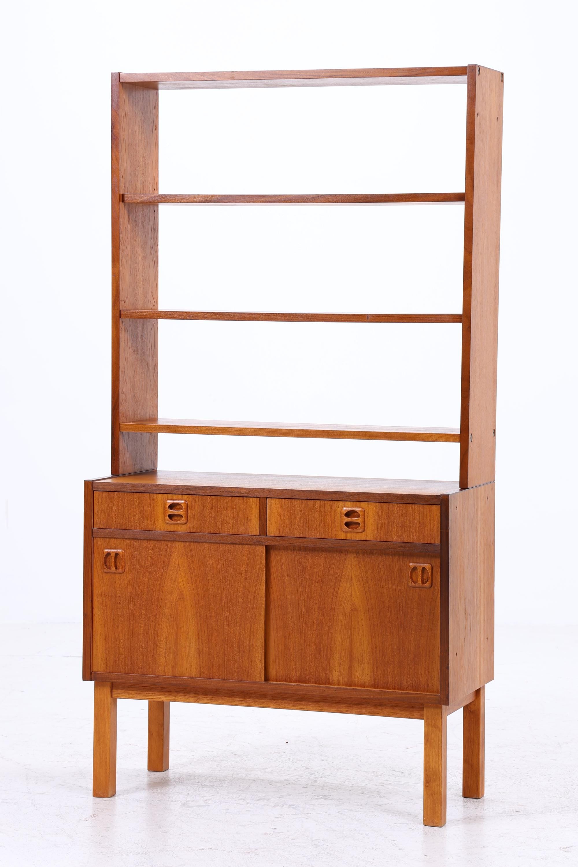 Vintage Teak Regal 60er Jahre | Mid Century Bücherregal mit Schiebetüren &amp; Schubladen Retro Holz Aufbewahrung
