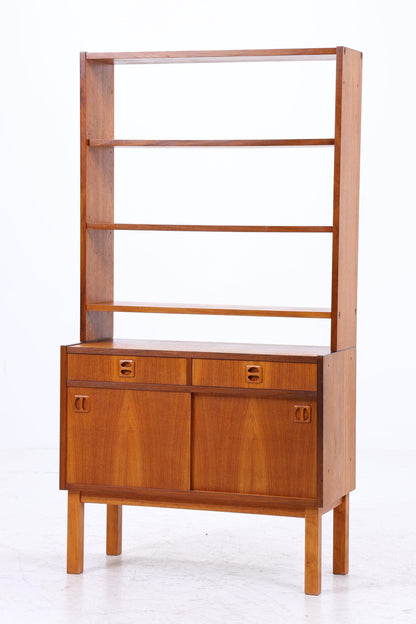 Vintage Teak Regal 60er Jahre | Mid Century Bücherregal mit Schiebetüren &amp; Schubladen Retro Holz Aufbewahrung