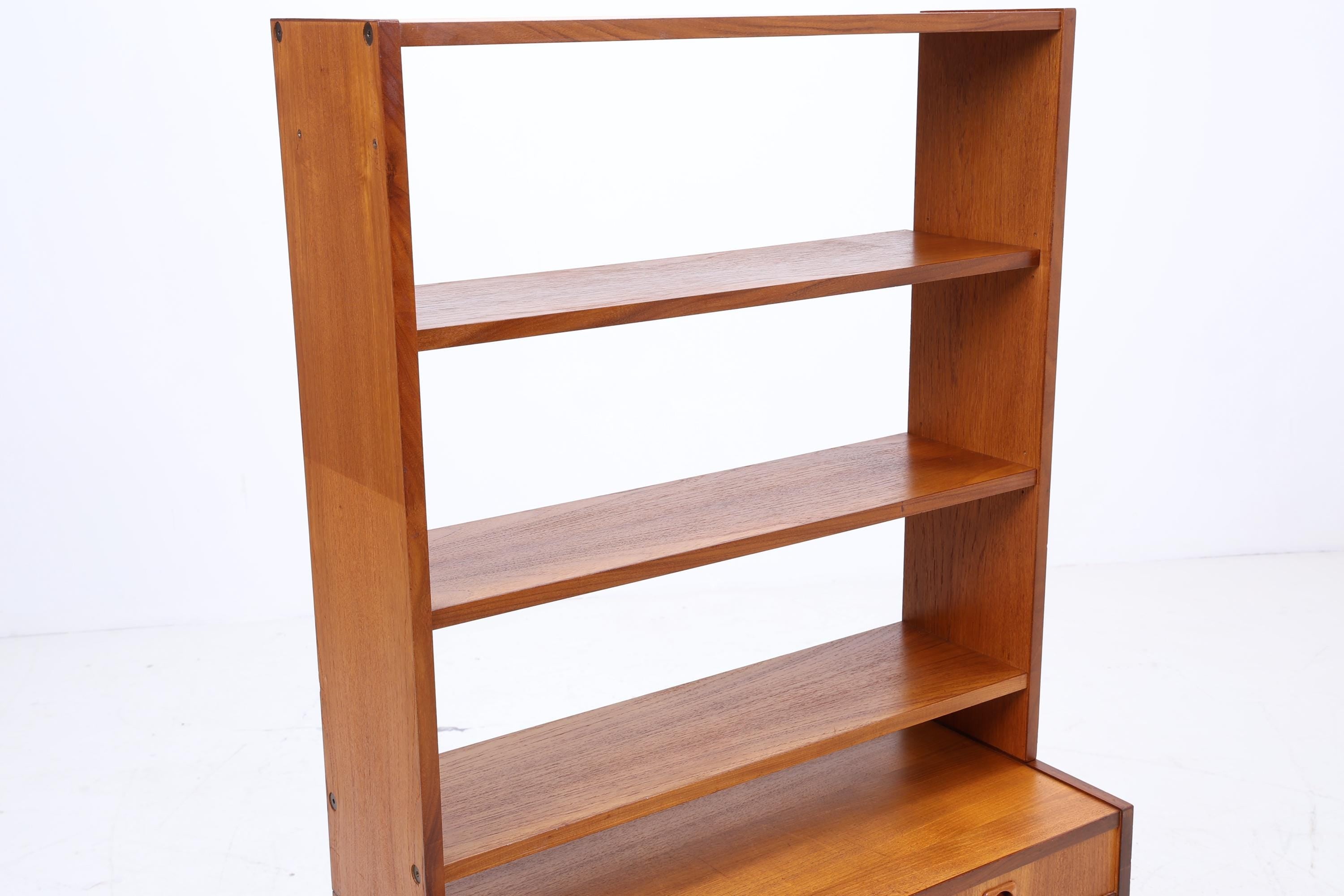 Vintage Teak Regal 60er Jahre | Mid Century Bücherregal mit Schiebetüren &amp; Schubladen Retro Holz Aufbewahrung