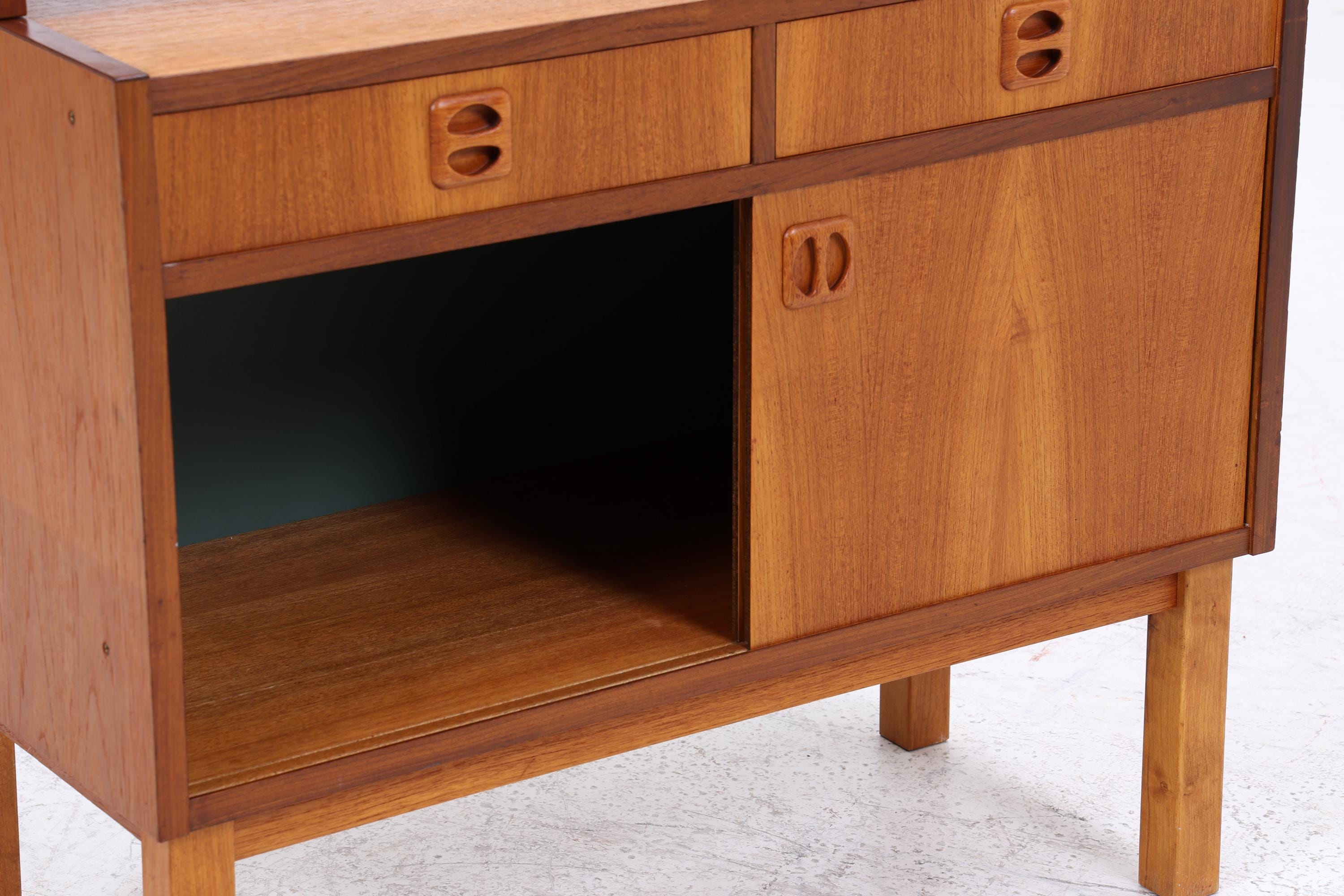 Vintage Teak Regal 60er Jahre | Mid Century Bücherregal mit Schiebetüren &amp; Schubladen Retro Holz Aufbewahrung