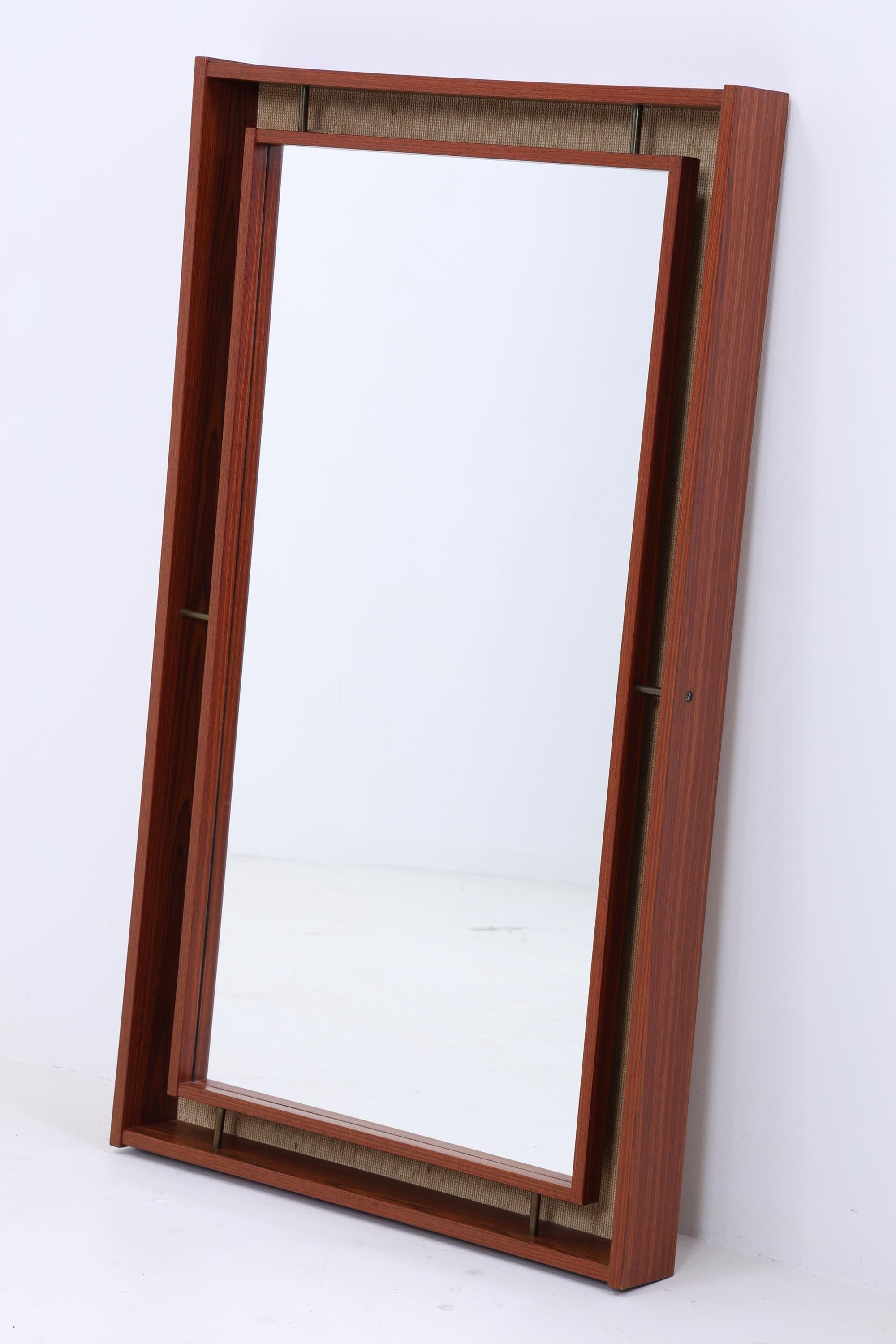 Vintage Spiegel 60er Jahre | Mid Century Hänge Spiegel mit Leuchten Mirror Holz Retro Schräg Vintage