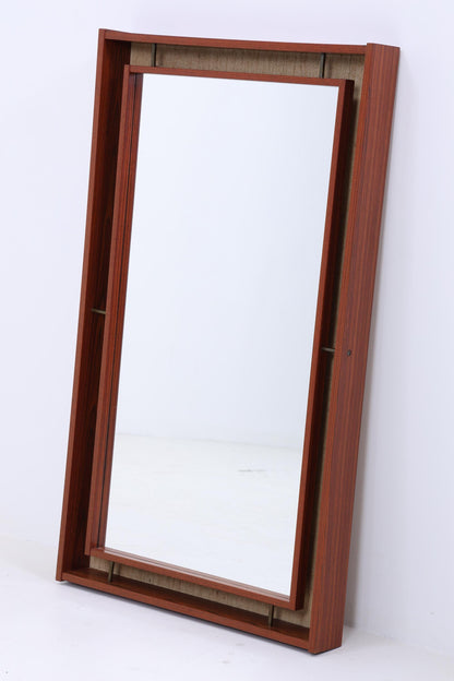 Vintage Spiegel 60er Jahre | Mid Century Hänge Spiegel mit Leuchten Mirror Holz Retro Schräg Vintage