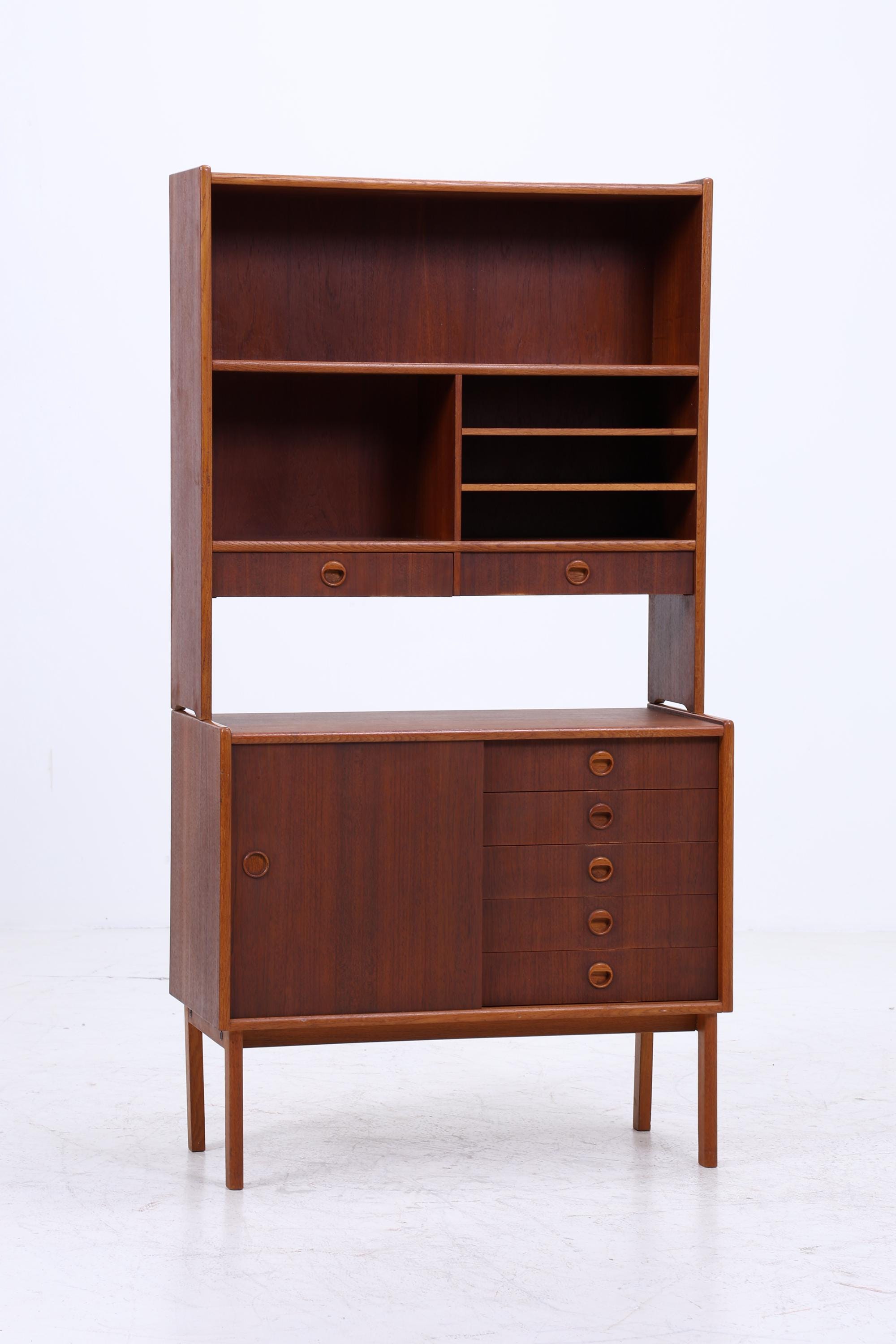 Vintage Teak Regal 60er Jahre | Mid Century Bücherregal mit Schiebetüren &amp; Schubladen Retro Holz Aufbewahrung